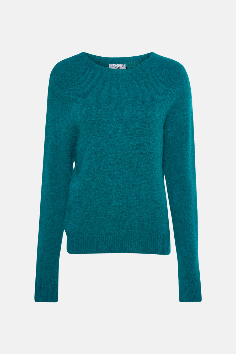 Groene trui met ronde hals van Clouds of Fashion, met een zachte, wollige textuur.
