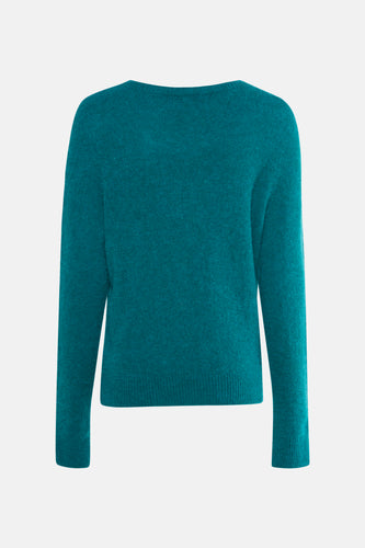 Groene trui met ronde hals van Clouds of Fashion, met lange mouwen en een fijne gebreide textuur.