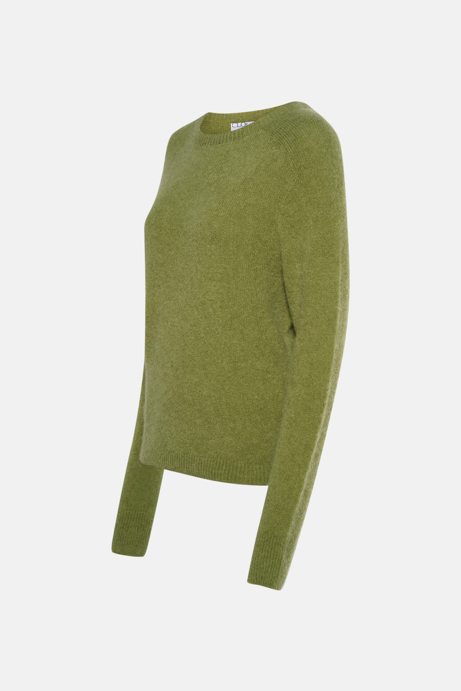 Groene trui met ronde hals van Clouds of Fashion, met een fijngebreide textuur.
