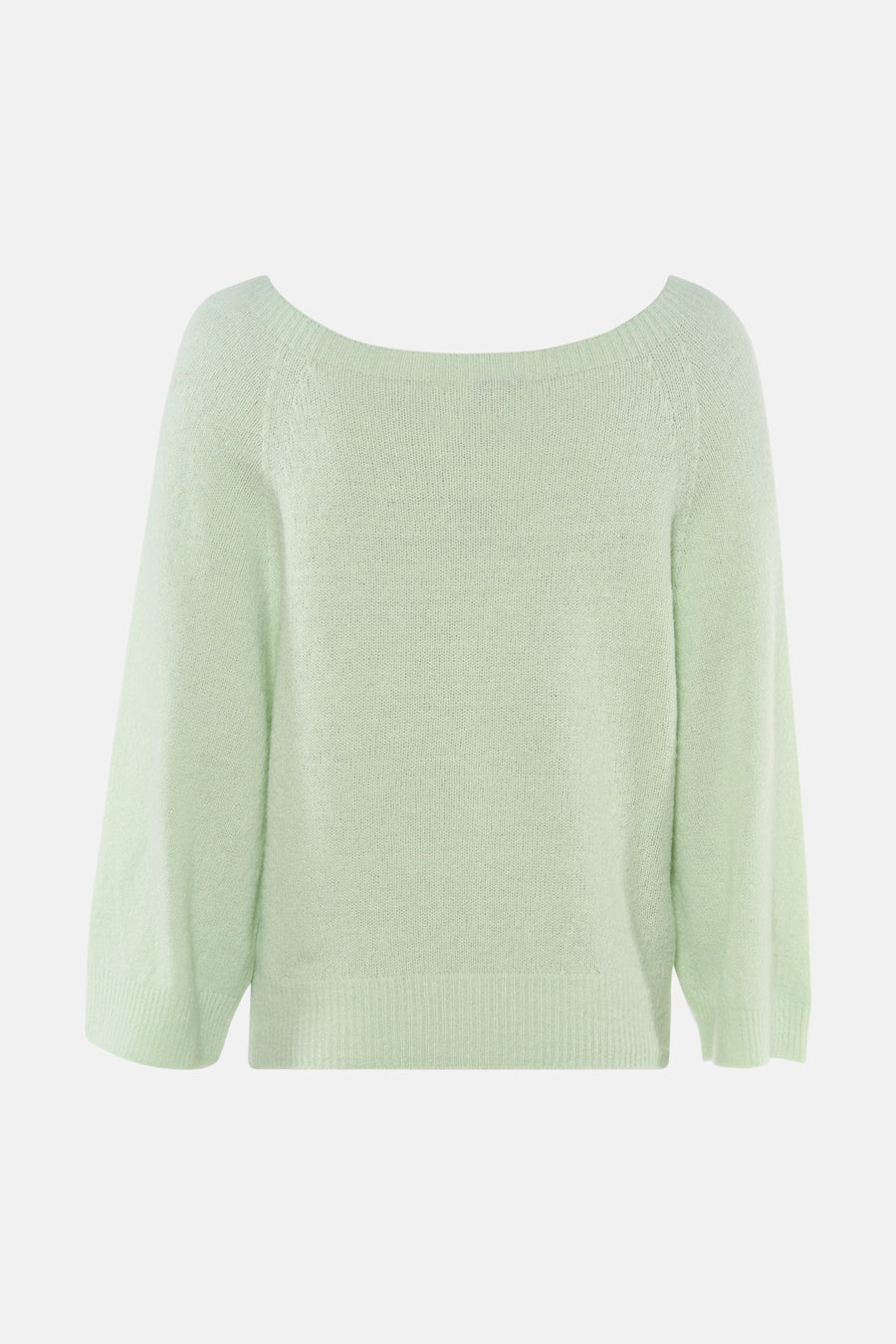 Lichtgroene trui met ronde hals van Clouds of Fashion, met zachte, pluizige textuur en 3/4 mouwen.