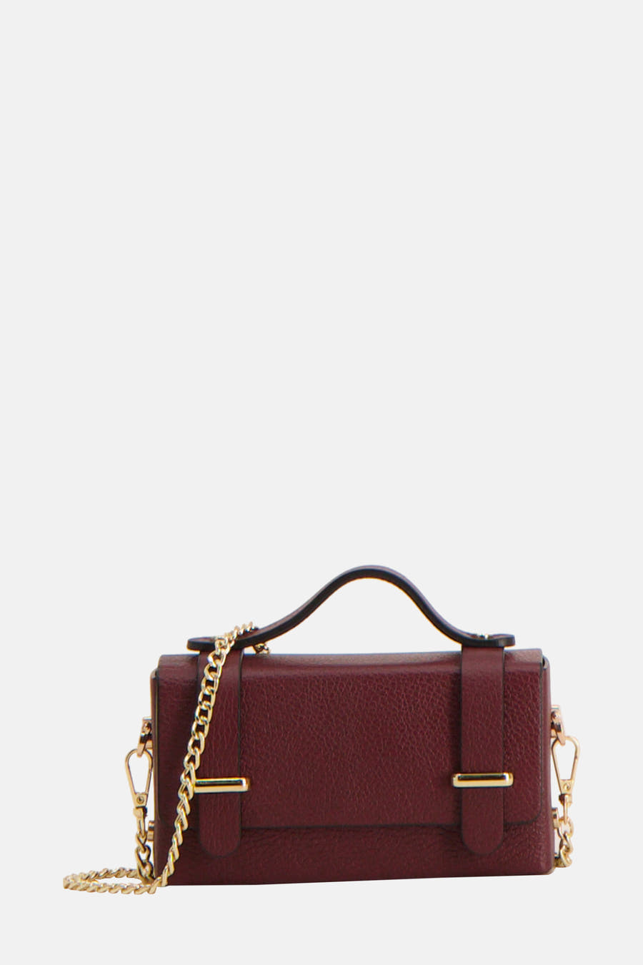 Bordeaux handtas van Clouds of Fashion met gouden ketting en donkerbruin handvat.