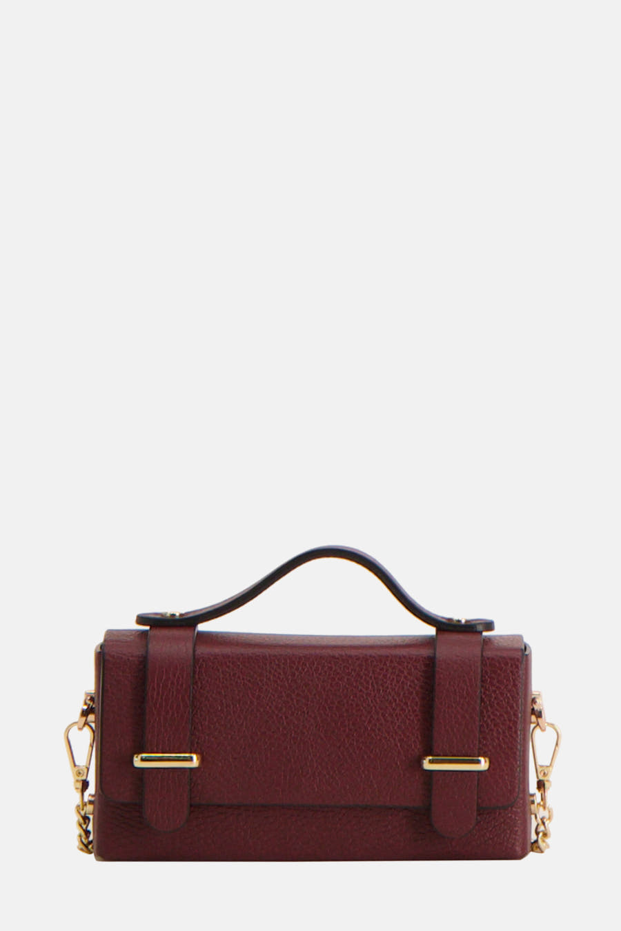 Bordeaux handtas van Clouds of Fashion, met gouden accenten en een fijne korrelstructuur.
