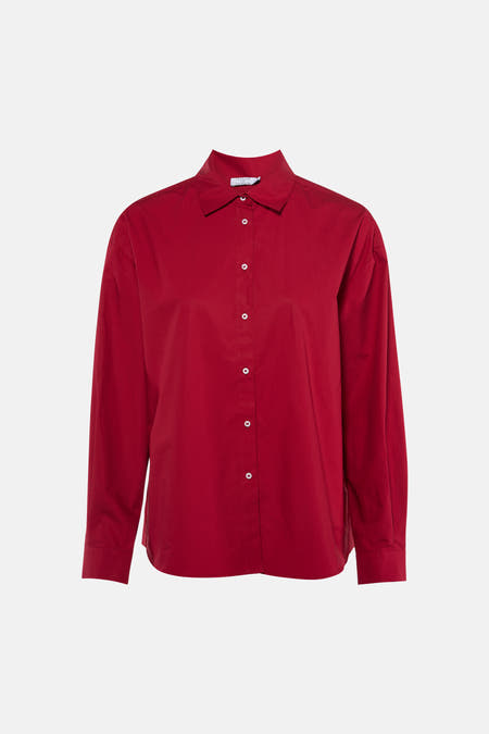 Rode blouse met lange mouwen van Clouds of Fashion, met knoopsluiting en een klassieke kraag.
