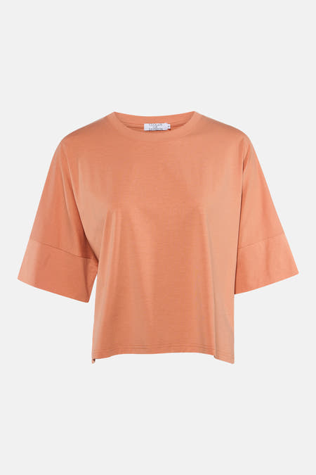 Oranje T-shirt met korte mouwen van Clouds of Fashion, met wijde mouwen en een rechte pasvorm.