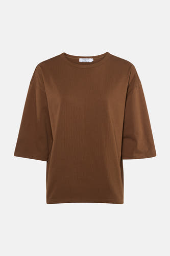 Bruin T-shirt met korte mouwen van Clouds of Fashion, met een ronde hals en rechte pasvorm.