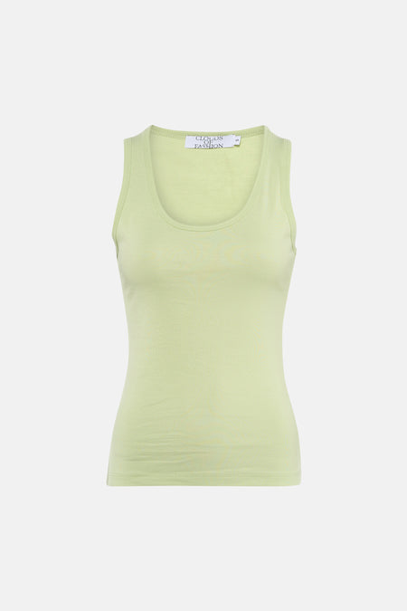 Groene singlet van Clouds of Fashion, effen en mouwloos, met een ronde hals.
