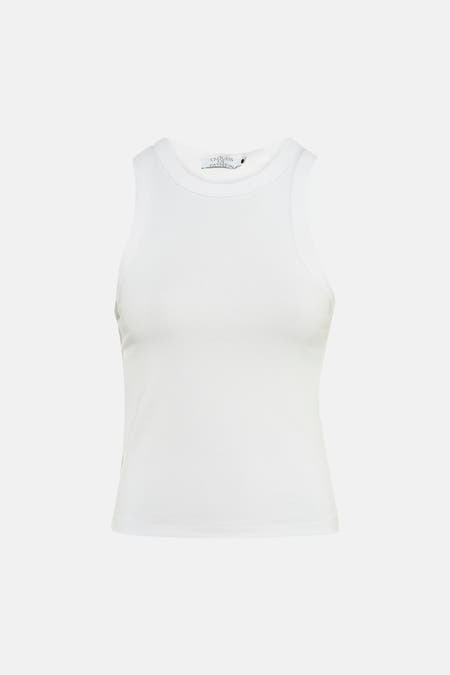 Witte singlet van Clouds of Fashion, met een ronde halslijn en mouwloze pasvorm.