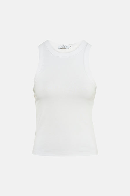 Witte singlet van Clouds of Fashion, met een ronde halslijn en mouwloze pasvorm.