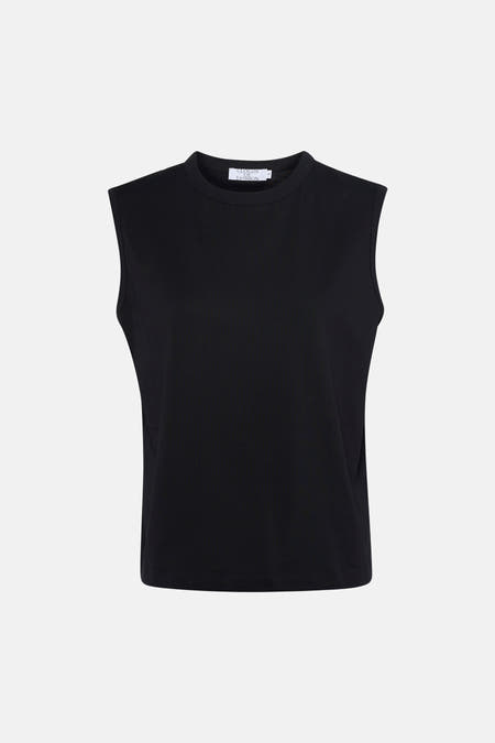Zwarte singlet van Clouds of Fashion, mouwloos en met een ronde hals.