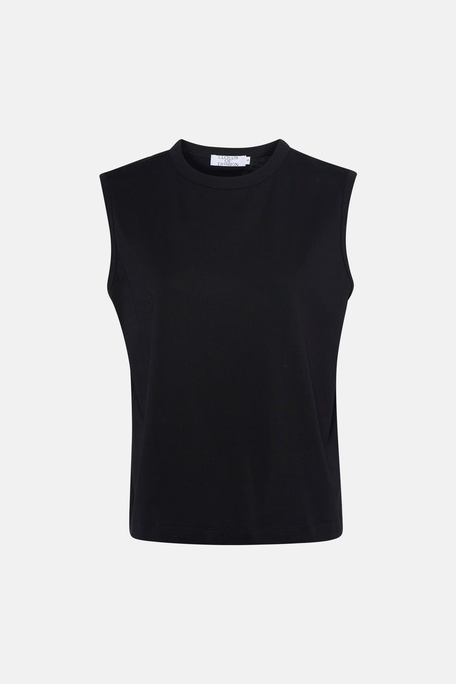 Zwarte singlet van Clouds of Fashion, mouwloos en met een ronde hals.