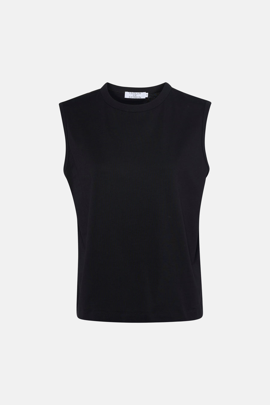 Zwarte singlet van Clouds of Fashion, mouwloos en met een ronde hals.