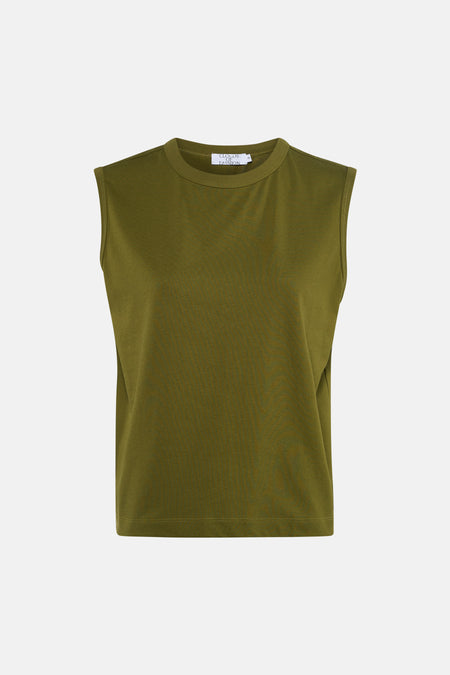 Groene singlet van Clouds of Fashion, mouwloos model met een ronde hals.