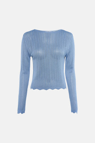 Blauw shirt met lange mouwen van HAILYS, met een open gebreid patroon en een geschulpte zoom.
