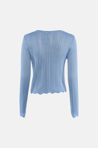 Blauw T-shirt met lange mouwen van HAILYS, met ajourpatroon en een geschulpte zoom aan de achterkant.