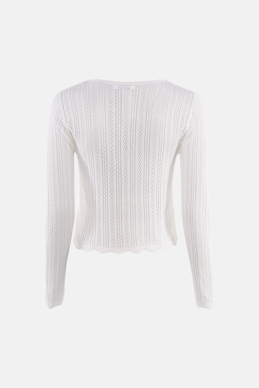 Wit T-shirt met lange mouwen van HAILYS, met open breisel en een golvende zoom.
