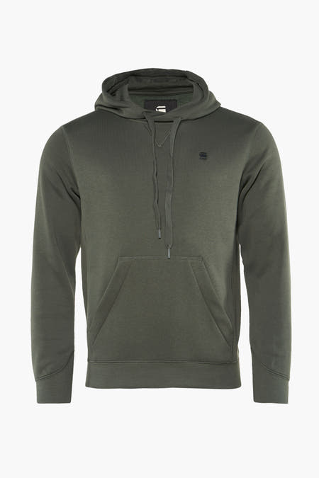 Pull gris à capuche G-Star RAW, avec des manches longues et une poche kangourou.