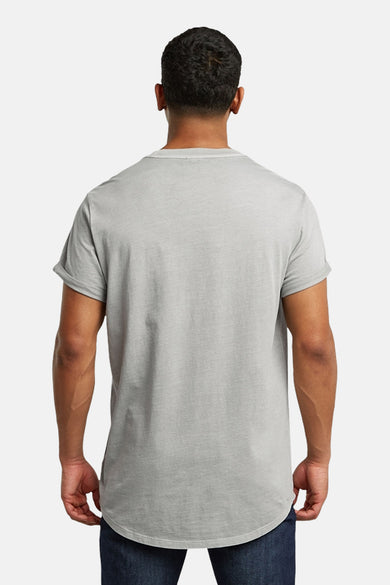 Grijs T-shirt met korte mouwen van G-Star RAW, met omgeslagen mouwen, gezien vanaf de achterkant.

