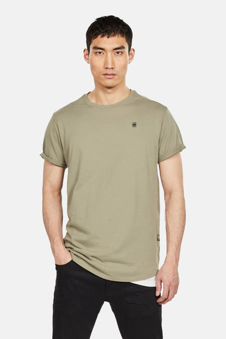 T-shirt vert avec manches courtes de G-Star RAW, avec des manches retroussées et un petit logo sur la poitrine.