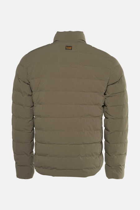 Kaki korte jas van G-Star RAW, gewatteerd met een hoge kraag aan de achterkant.