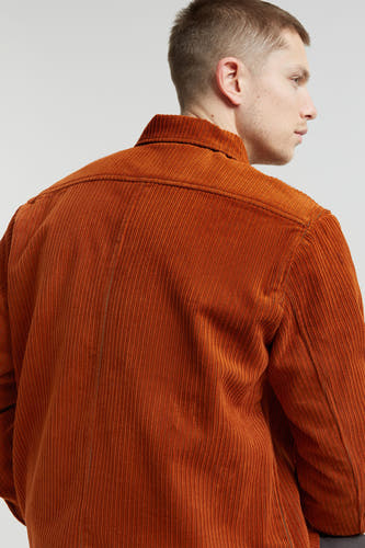Bruin corduroy overhemd van G-Star RAW, rugaanzicht met kraag en schouderpas.