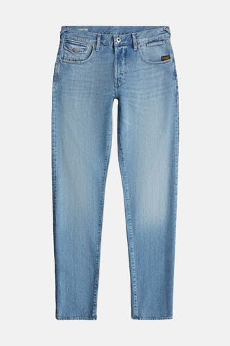 Boutons de fermeture éclair sur des jeans en denim bleu clair de G-Star RAW, avec poches et coutures.