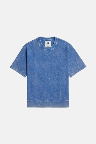 Blauwe sweater van G-Star RAW, met een verwassen textuur en korte mouwen.