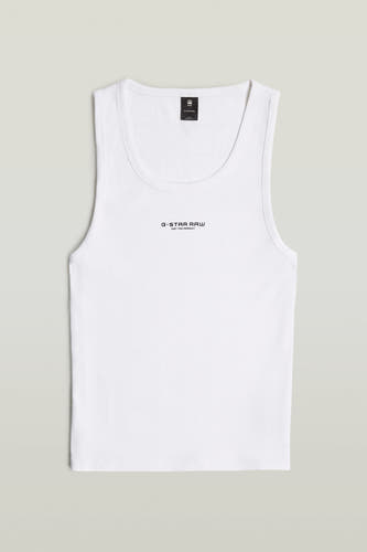 Wit rib singlet van G-Star RAW, met een ronde halslijn en logo op de borst.
