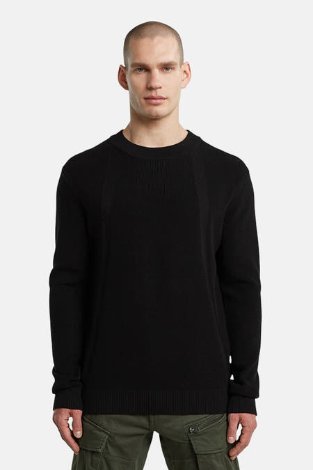 Zwarte trui met ronde hals van G-Star RAW, met een subtiele ribstructuur en lange mouwen.