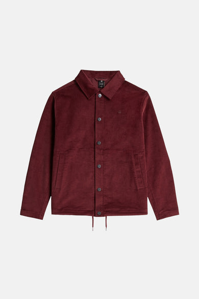 Rode jas van G-Star RAW, met knoopsluiting, kraag en verstelbaar trekkoord.