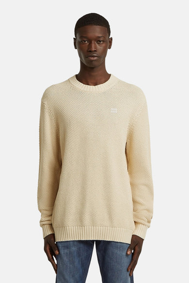 Ecru trui met ronde hals van G-Star RAW, met een wafelpatroon en ribgebreide boorden.