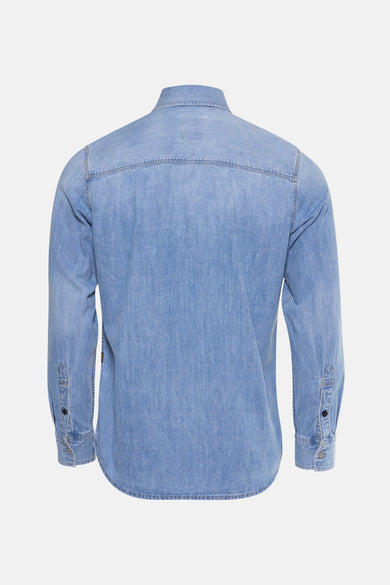 Jeanshemd van lichtblauw denim van G-Star RAW, met lange mouwen en rugaanzicht.