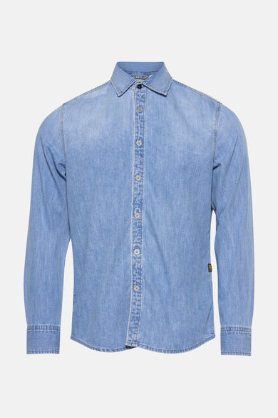Lichtblauw denim jeanshemd van G-Star RAW, met lange mouwen en knoopsluiting.