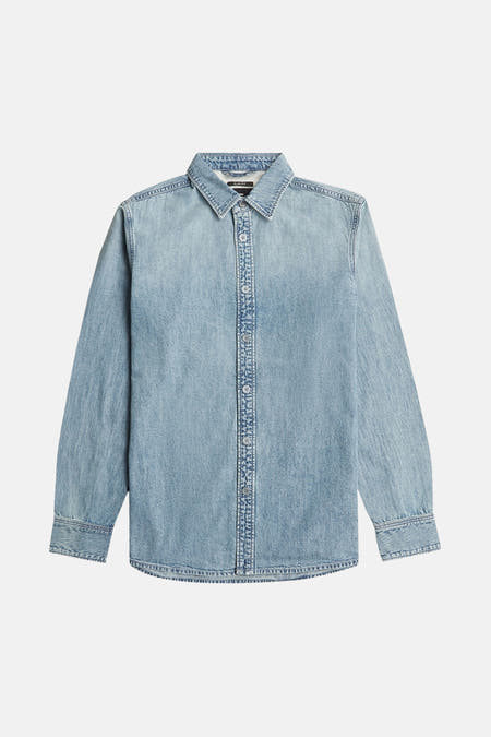 T-shirt en jeans de denim bleu clair G-Star RAW, avec des manches longues et une fermeture à boutons.