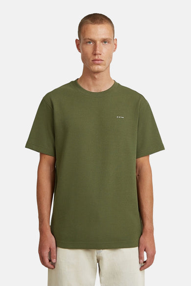Groen T-shirt met korte mouwen van G-Star RAW, met wafeltextuur en een klein logo op de borst.