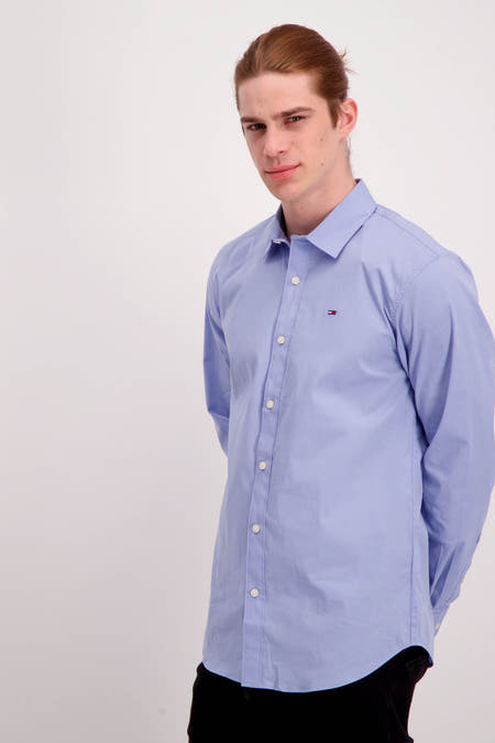 Paars overhemd met lange mouwen van TOMMY JEANS, met een slanke pasvorm en witte knopen.