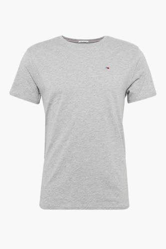 Grijs T-shirt van TOMMY JEANS, met korte mouwen en een klein logo op de borst.
