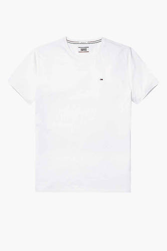 Wit T-shirt van TOMMY JEANS, effen ontwerp met een klein logo op de borst.