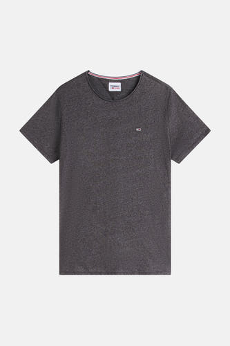 Zwart heather T-shirt van TOMMY JEANS met ronde hals en klein logo op borst, front view