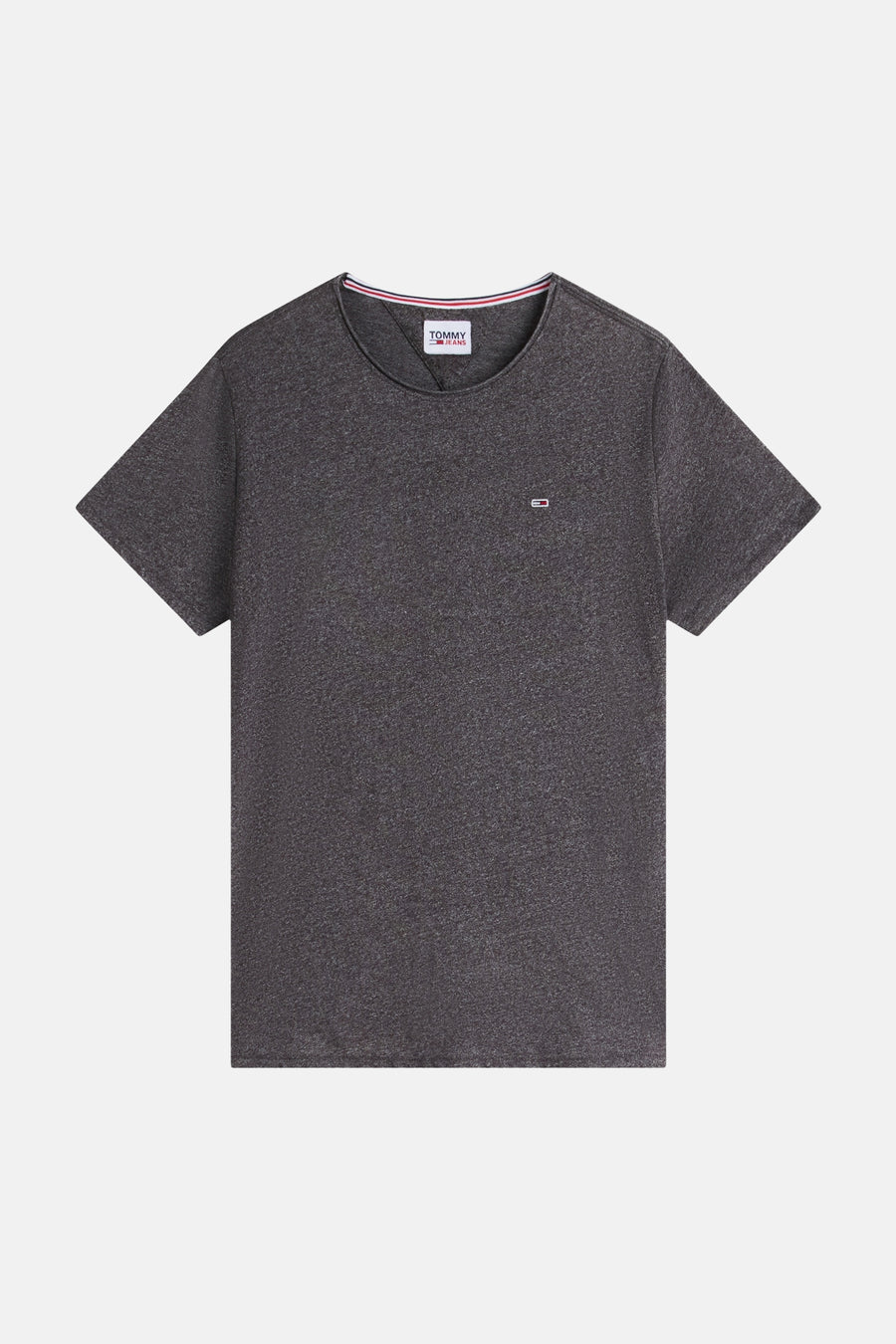 Zwart heather T-shirt van TOMMY JEANS met ronde hals en klein logo op borst, front view