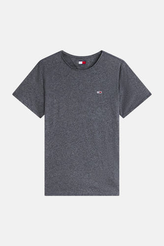 T-shirt gris en coton à col rond de TOMMY JEANS, avec petit logo sur la poitrine, vue de face