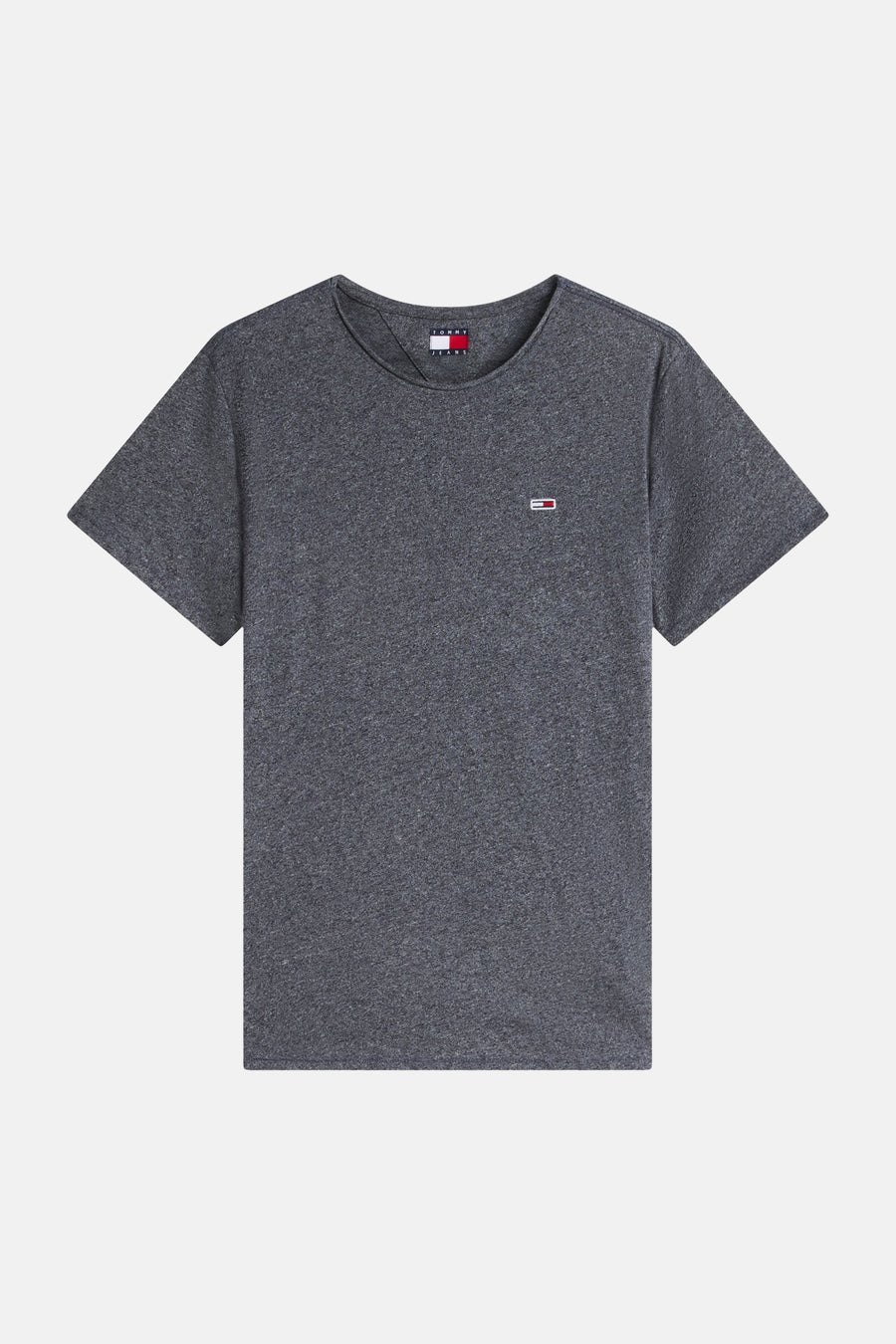 T-shirt gris en coton à col rond de TOMMY JEANS, avec petit logo sur la poitrine, vue de face