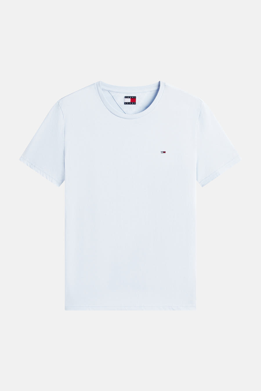 Blauw T-shirt met korte mouwen van TOMMY JEANS, met klein logo op de borst en merklabel in de hals.
