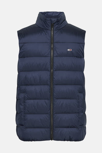 Blauw gewatteerde bodywarmer van TOMMY JEANS, met ritssluiting en klein merklogo.
