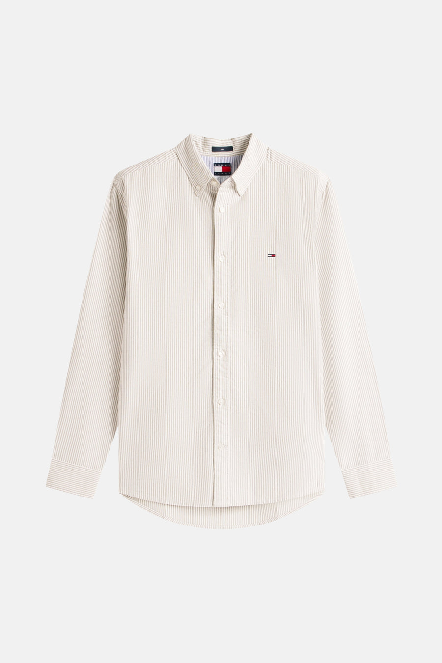 Gestreept beige corduroy overhemd van Tommy Hilfiger.