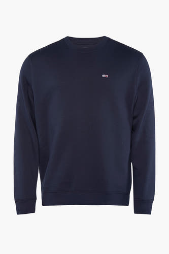Blauwe sweater met ronde hals van TOMMY JEANS, effen kleur met klein logo detail.