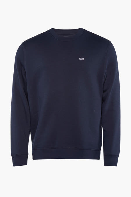 Blauwe sweater met ronde hals van TOMMY JEANS, effen kleur met klein logo detail.
