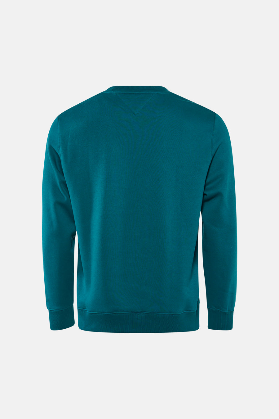 Groene ronde hals sweater van TOMMY JEANS, achterzijde, effen kleur, ribboorden aan kraag en mouwen