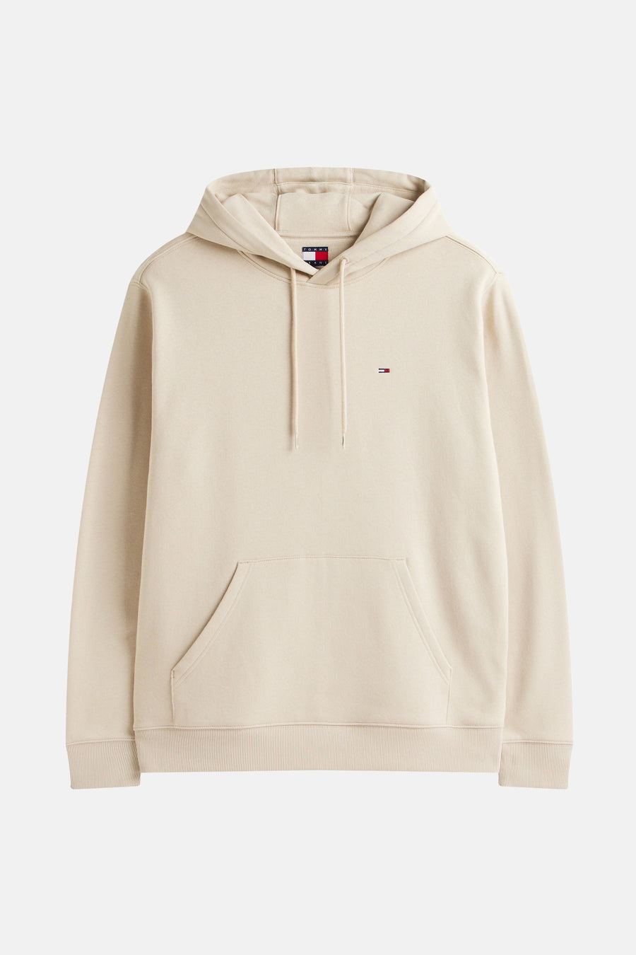 Hoodie beige de TOMMY JEANS, avec poche kangourou et cordons.