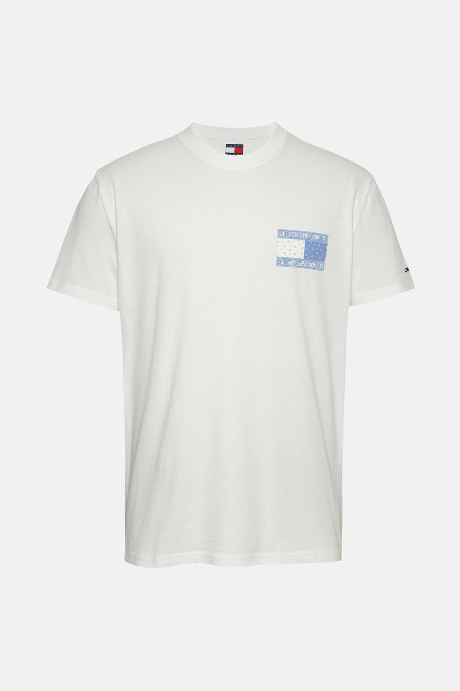 Wit Tommy Hilfiger T-shirt met blauwe print op de borst.