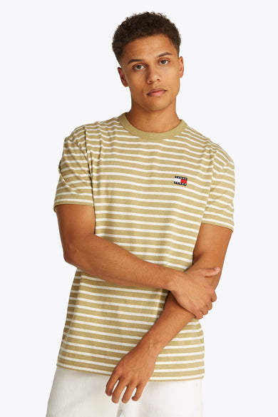 Groen T-shirt met korte mouwen van TOMMY JEANS, met een gestreept patroon.